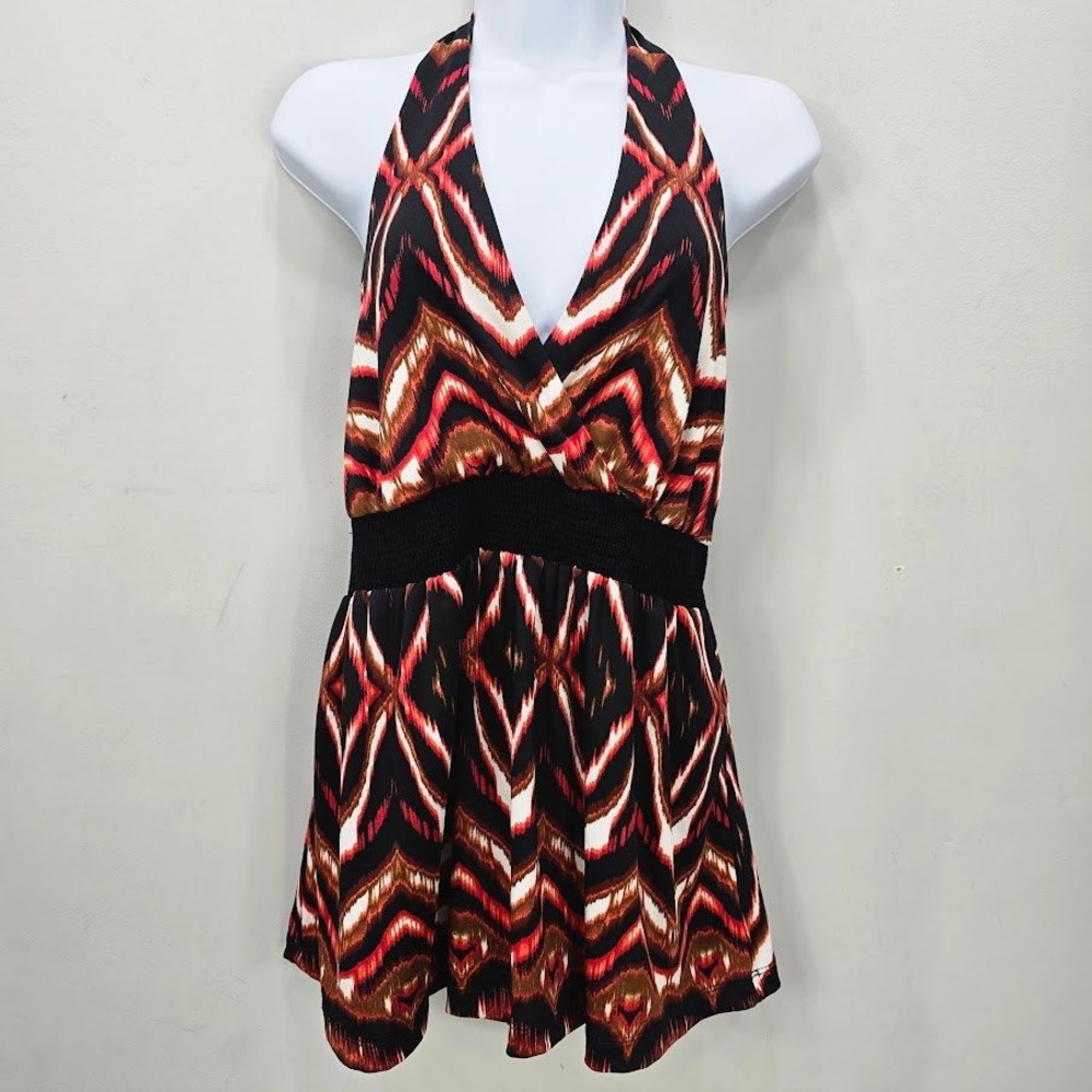 Vtg Y2K Torrid Halter Top L Multicolor Tank Babydoll‎ Smocked Festival Baddie